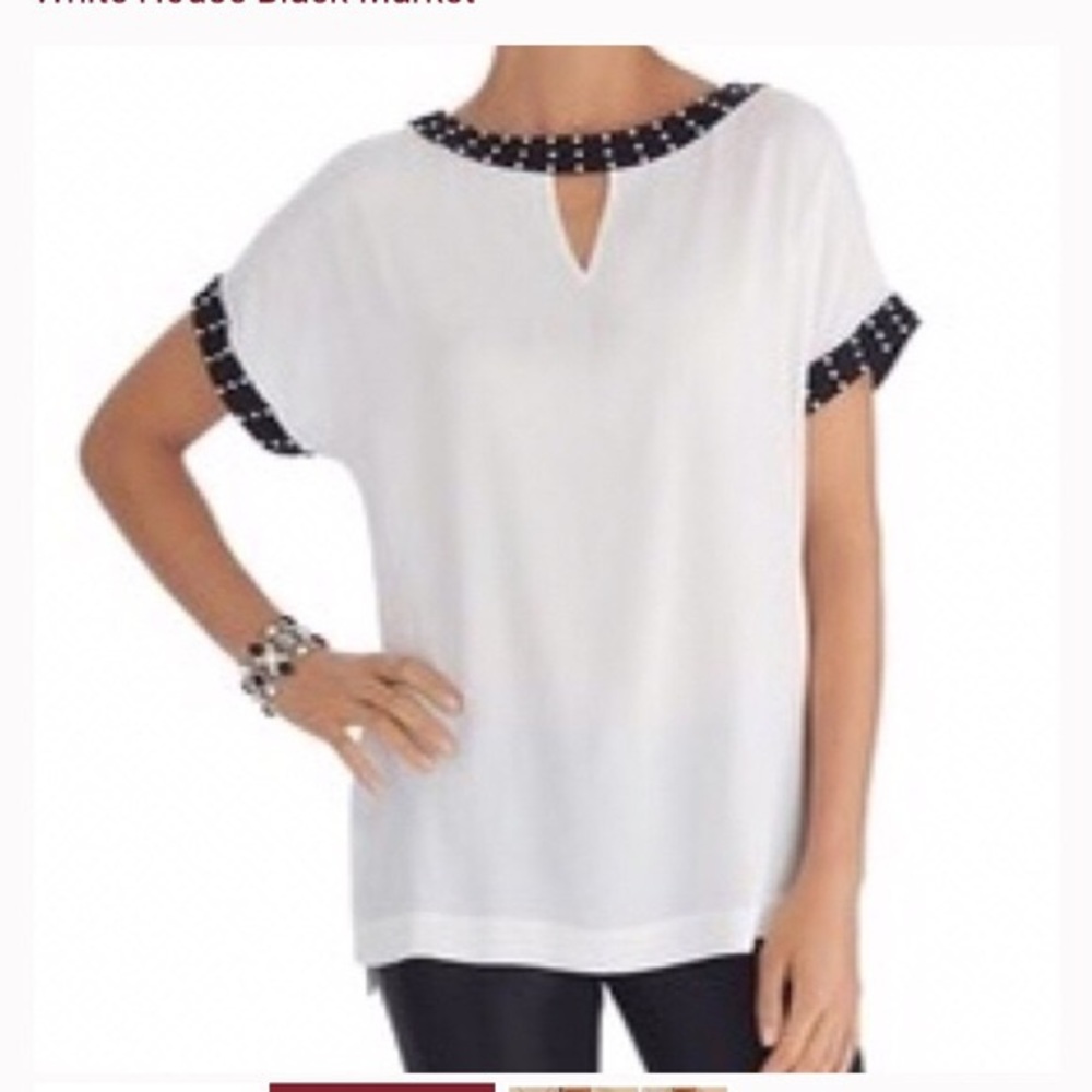 WHMB off white with black and pearl trim top Sz L